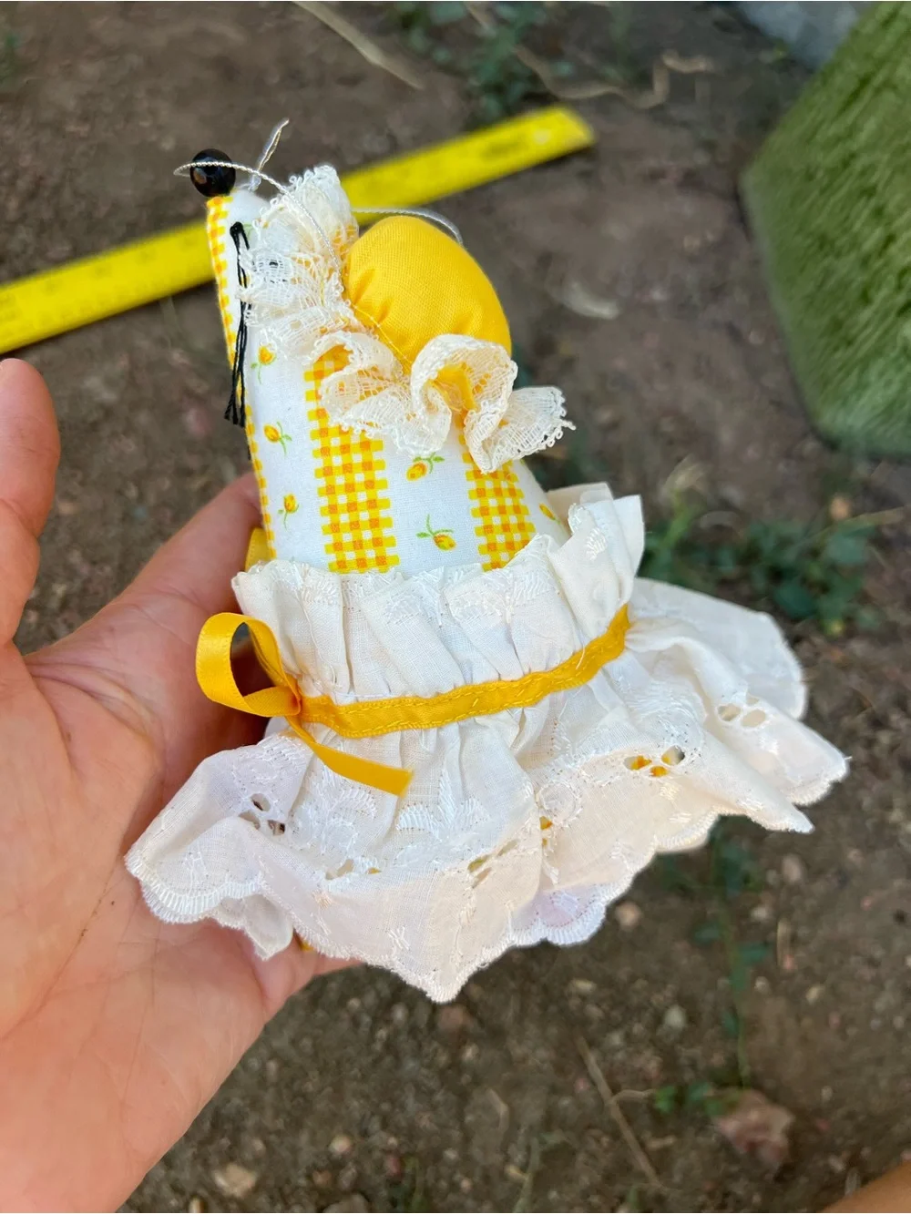 Handmade Yellow & White Fabric Mouse Ornament